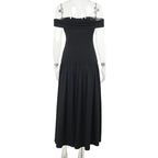 Slash Neck Off Shoulder Solid Dress