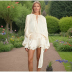 Elegant V - Neck Lace - Up Summer Style Mini Dress