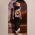 Hollow Sleeveless Oneck Floral Dress