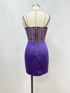 Purple Spaghetti Strap Short Dress Party Gown