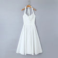 Corset Style Bow Halter Spliced Lace Midi Dress