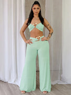 Heart Metal Wide Leg Two Piece Pants Set