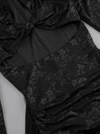 Gloves Long Sleeves Lace Floral Dress
