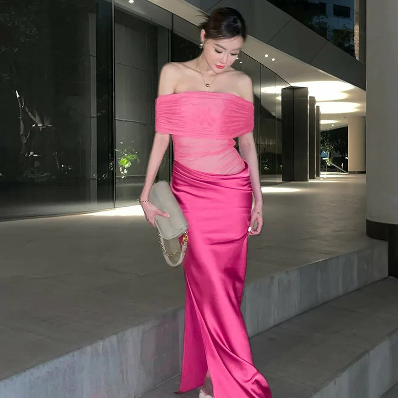 Off - the - Shoulder Strapless Backless Maxi Dress