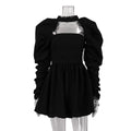 Puff Long - sleeved Black Mini Dress