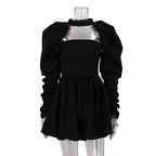 Puff Long - sleeved Black Mini Dress