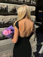 Solid Short Sleeve Backless Maxi Dress