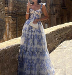 Lace - up Floral Sleeveless Swing Dress