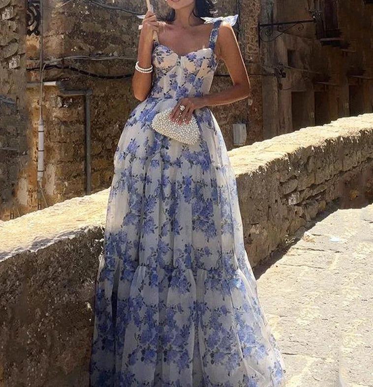 Lace - up Floral Sleeveless Swing Dress