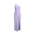 Backless Satin Slant Shoulder Solid Slit Long Dress