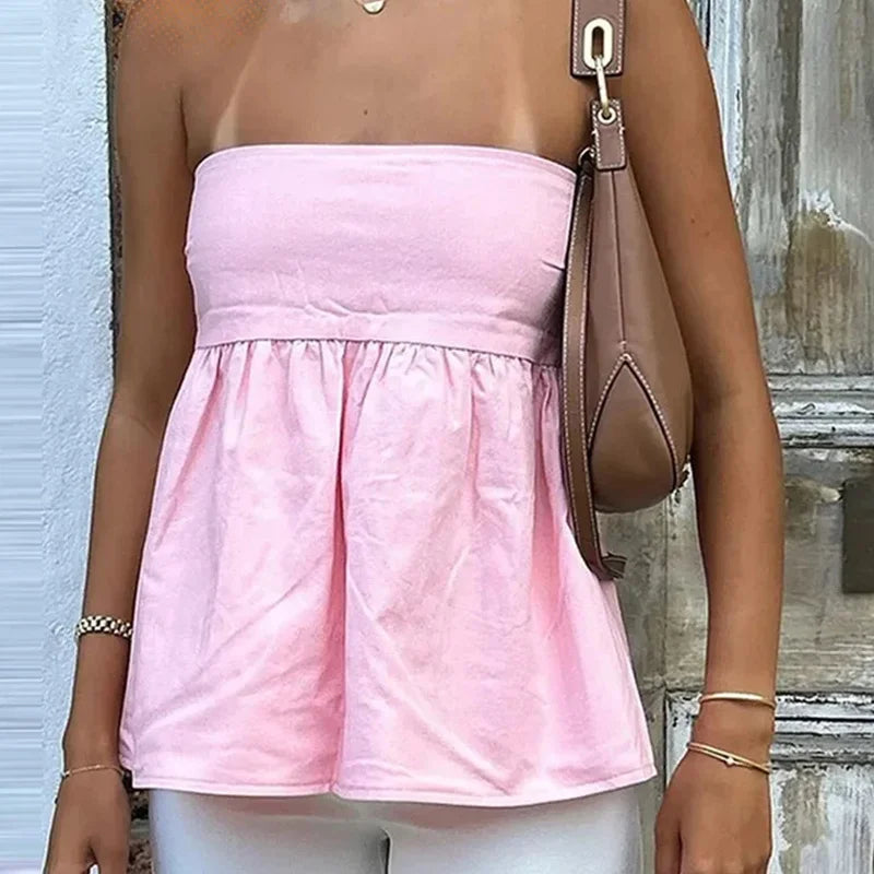 Bandeau Solid Color OffShoulder Strapless