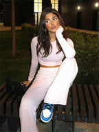 Basic Wide Leg Crew Neck Two Piece Pants Set
