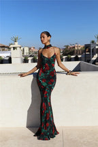 Halter Backless Print Sleeveless High Waist Long Dress