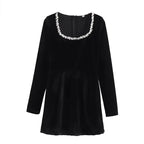 Black Rhinestone Velvet Mini Dress