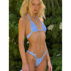 Plaid Print Micro Thong Bikini Sets