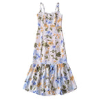 Cherry Print Ruffles Hem Trumpet Midi Dress