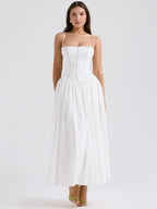 White Spaghetti Strap Backless Midi Dress