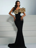 One Shoulder Flower Patchwork Maxi Dress