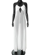 Mesh White Spaghetti Strap Hollow Out Dress