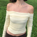 Mesh Patchwork Ruched Off-Shoulder Strapless