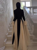 Patchwork White Black Contrast Color Dress