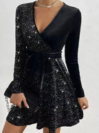 Valeria Chic Sequin Wrap Dress Premium Wardrobe Essential