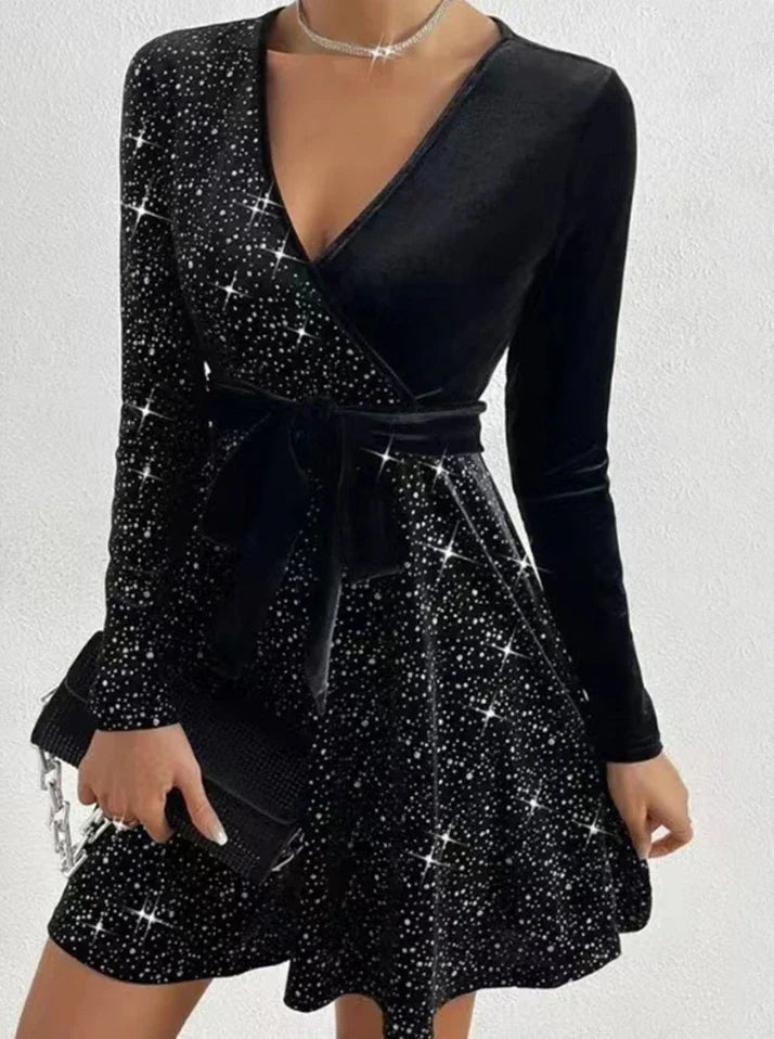 Valeria Chic Sequin Wrap Dress Premium Wardrobe Essential