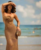 Knitted 3D Flower Solid Ankle Length Dress