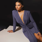 Elastic Deep V - Fold Lace Maxi Dress