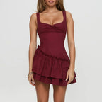 Frill Splice Back Tie up A - Line Hem Lace Up Dress