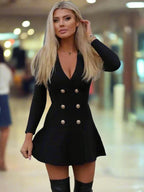 Women Lion Button V - neck A - Line Mini Rayon A - Line Dress