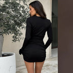 Floral Long Sleeve ONeck Ruched Bodycon Work Dress