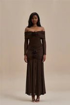 Off - shoulder Strapless Rose Long Sleeve Dress