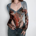 Colorblock Mesh Stitching Sheer Top