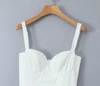 Wire Corset Style Low Waist White Midi Dress