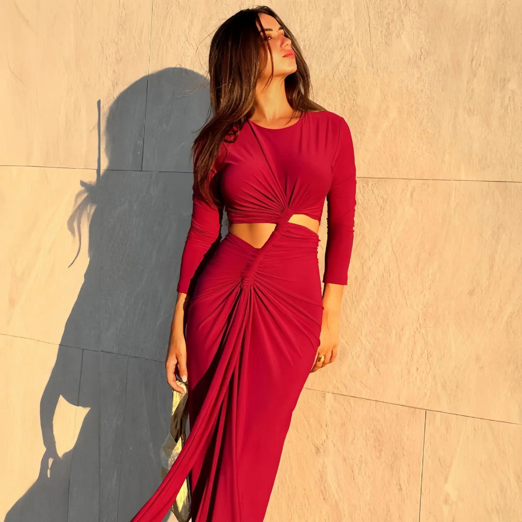 Long - Sleeved Irregular Bodycon Dress