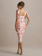 Floral Print Square Collar Midi Dress