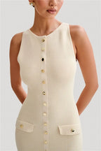 Knit Maxi Dress with Pockets Button - Front
