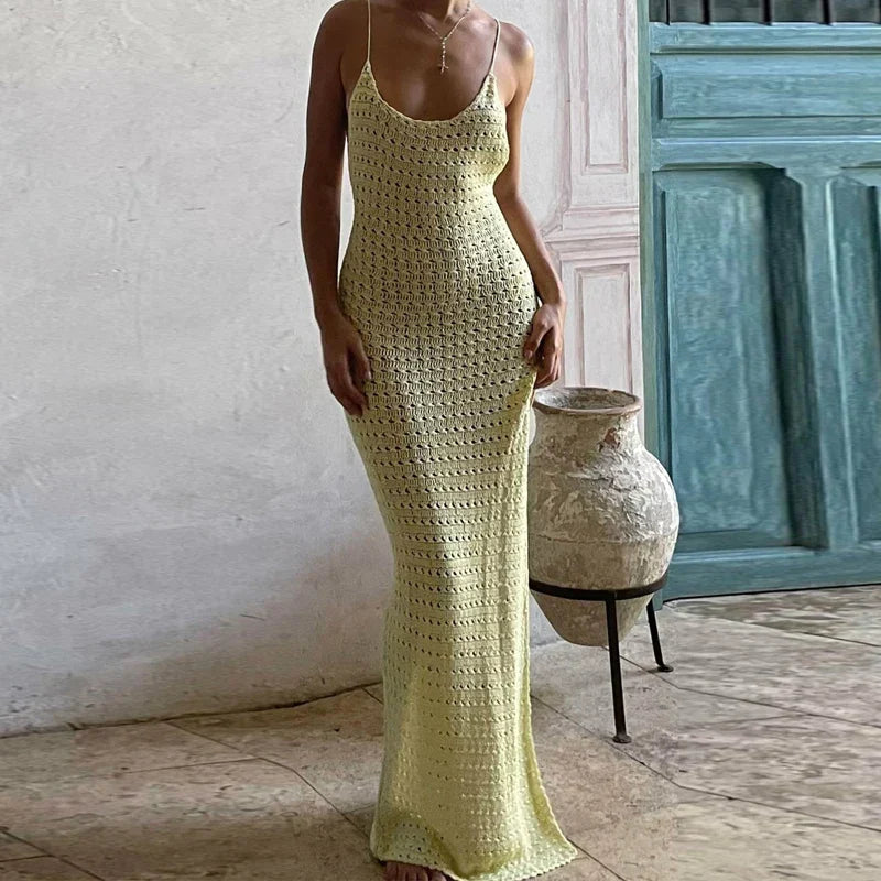 Crochet Tie Up Sleeveless Slim Split Slip Dress