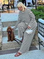 Hollow Striped Wide Leg Knit Set