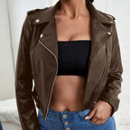 Notched Collar PU Office Jacket