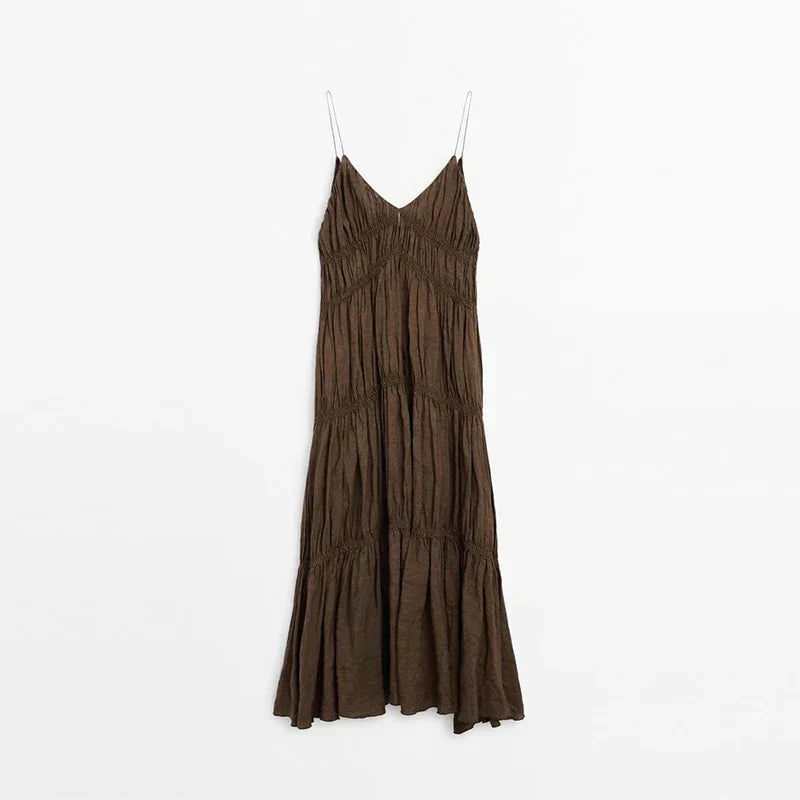 Sling A - line Sleeveless Deep V - neck Dress