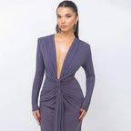 Elastic Deep V - Fold Lace Maxi Dress