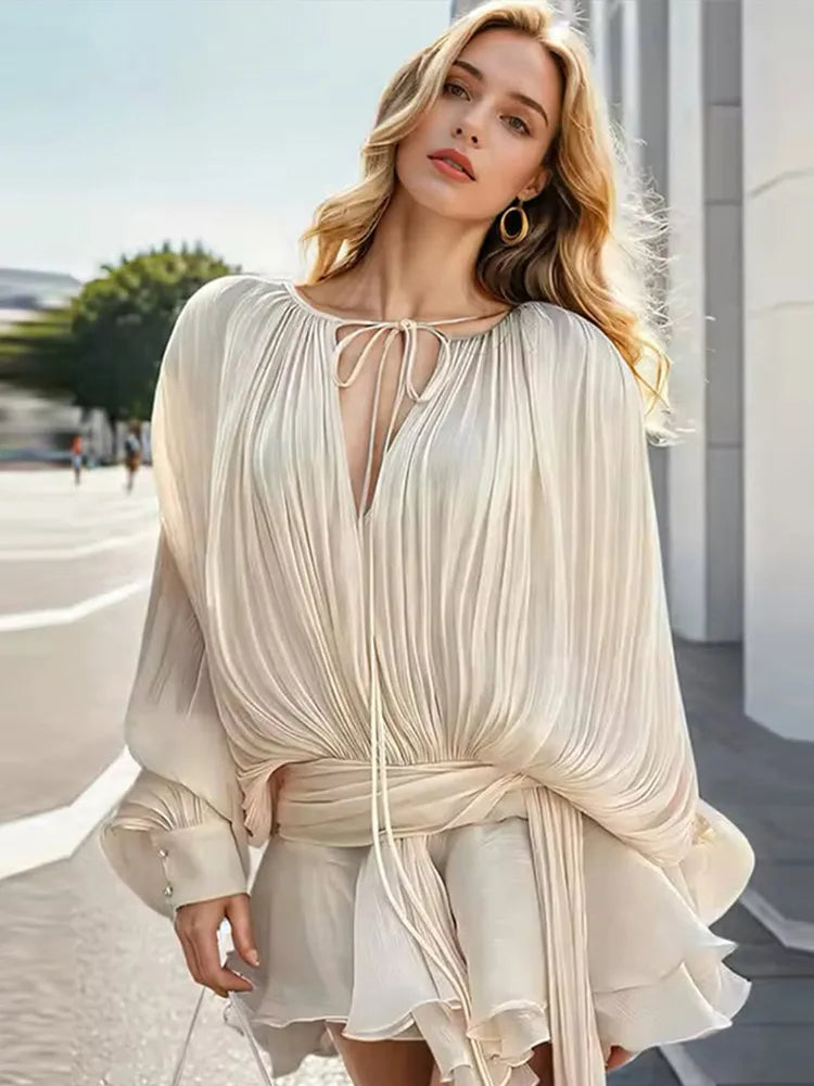 Elegant V - Neck Lace - Up Summer Style Mini Dress