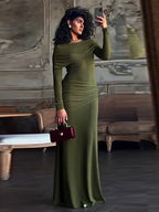 Solid Long Sleeve Irregular Splice Long Dress
