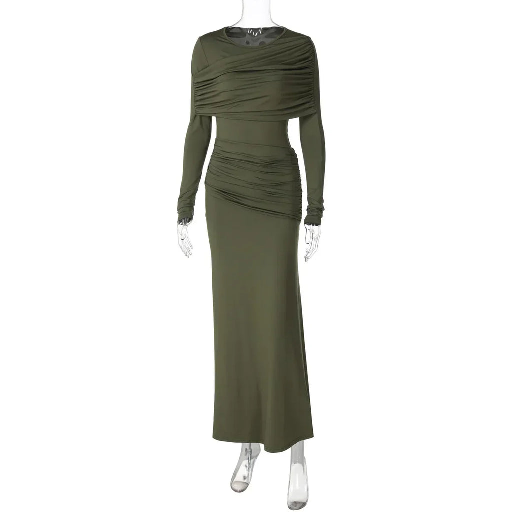 Solid Long Sleeve Irregular Splice Long Dress