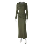 Solid Long Sleeve Irregular Splice Long Dress