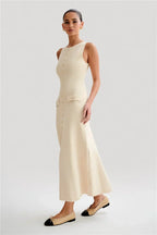 Knit Maxi Dress with Pockets Button - Front