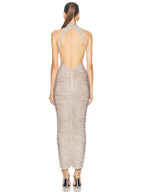 Halter Neck Backless Crystal Folds Long Dress