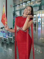Fringe Sleeve Tassel Sequined Midi Dress